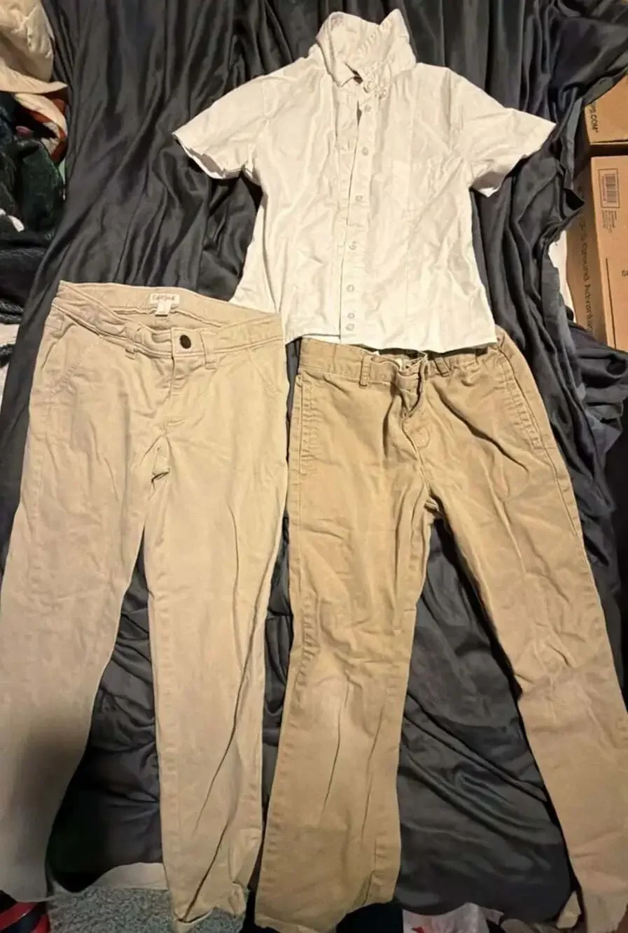 3-Piece Boy's School Uniform Set with Khaki Pants and Button-Down Shirt, Size 7